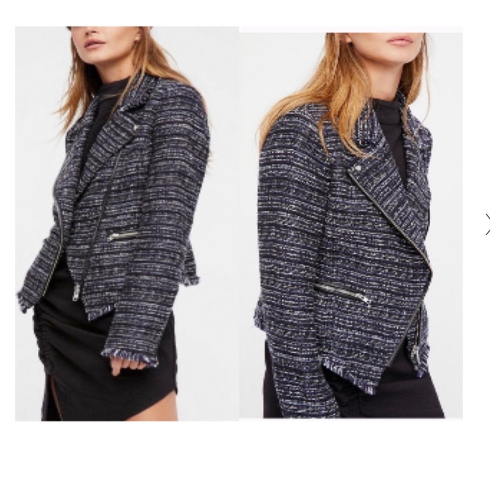 Free People dark purple and navy tweed moto jacket